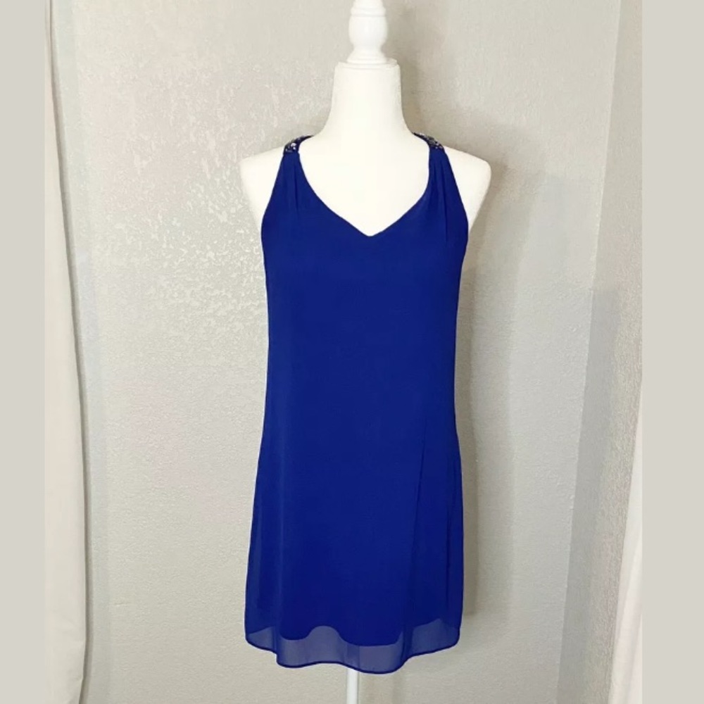 I.N. San Francisco Blue Cocktail Dress Beaded